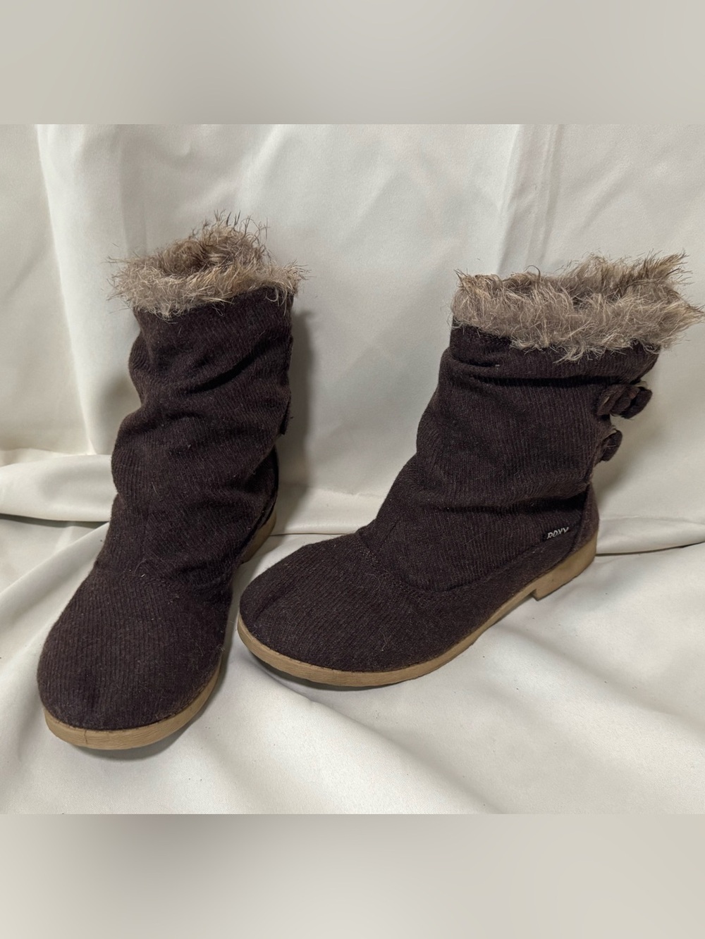 Roxy Women’s Winter Boots Brown Faux Fur Knit Mid-Calf Slip-On Casual Boots